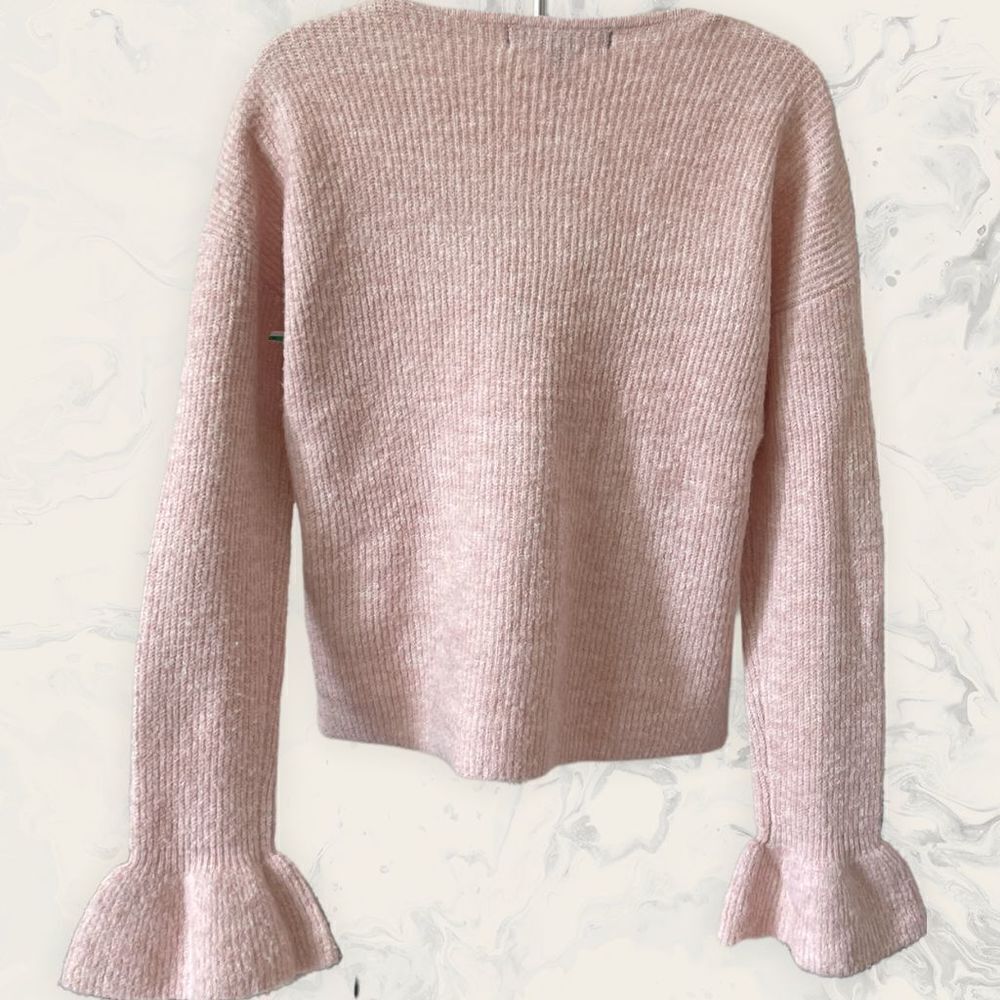 Vero Moda Simone Heathered V-Neck Flounce Sleeve Sweater - Size S - Sepia Rose